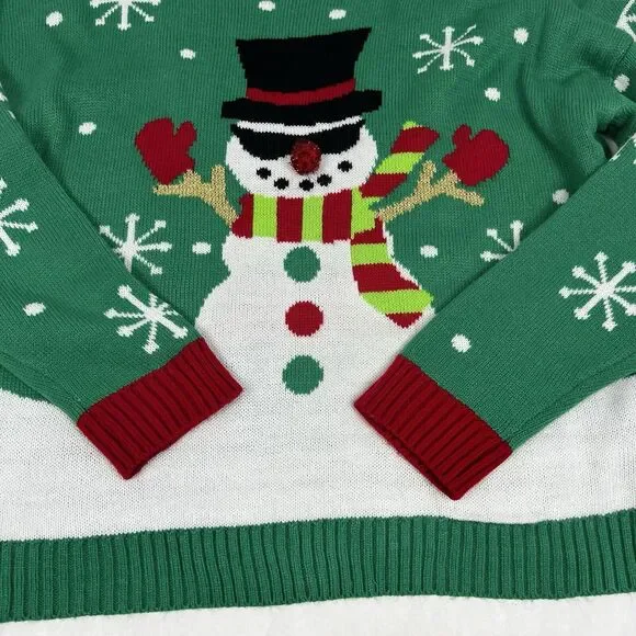 Blizzard Bay Green Ugly Christmas Cool Snowman Sunglasses Sweater Men’s Large - Picture 5 of 10
